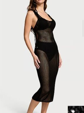 NWT ✨Victoria's Secret Black Crochet Swim Coverup Dress